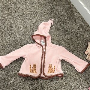 Hanna Andersson Pink Hooded Jacket with Cat Appliqué